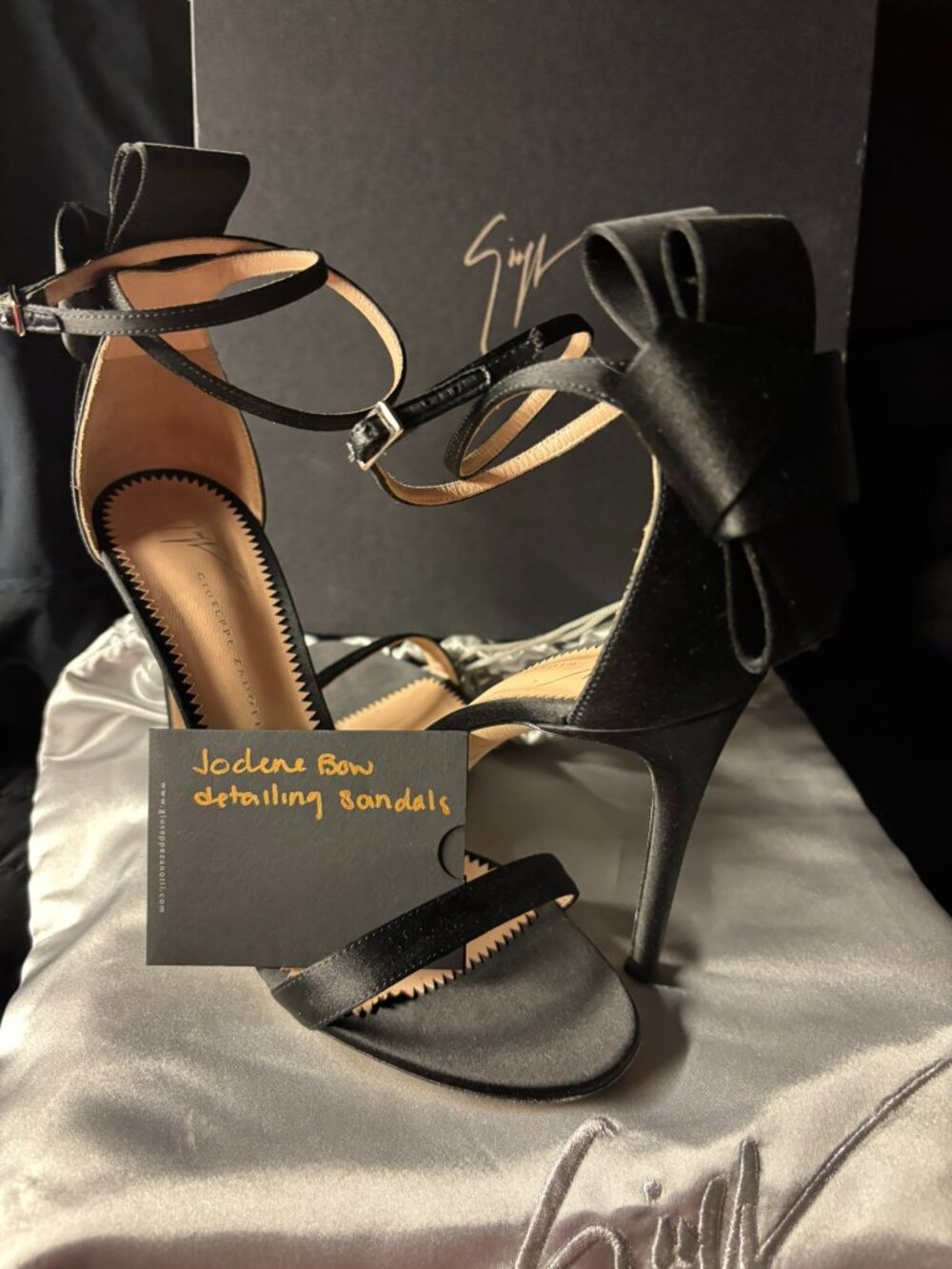 Giuseppe Zanotti Jodene Black Bow Accents 4" Sandals
